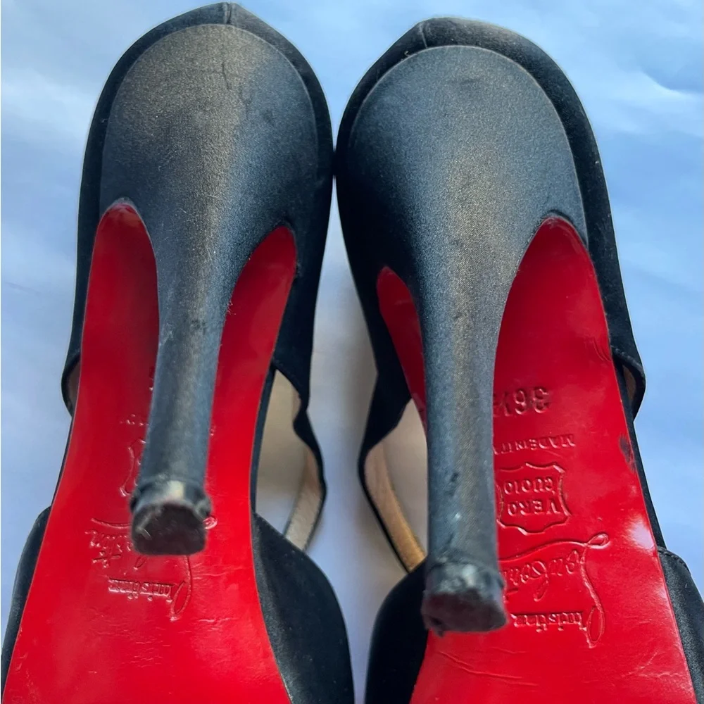 Christian Louboutin Satin Studded Accents T-strap Pumps - Picture 16 of 16